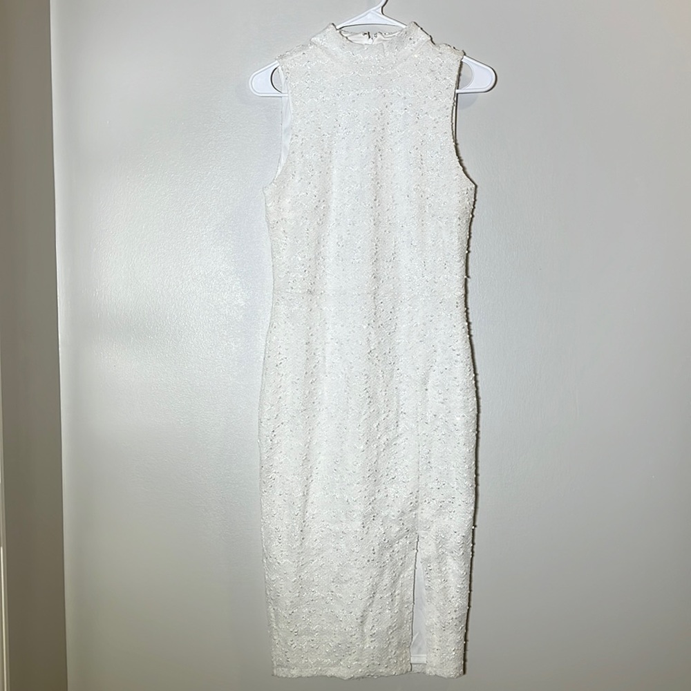 White and Silver Pencil skirt dress by Jennifer Lopez